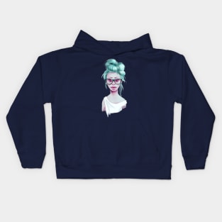 Green hair woman Kids Hoodie